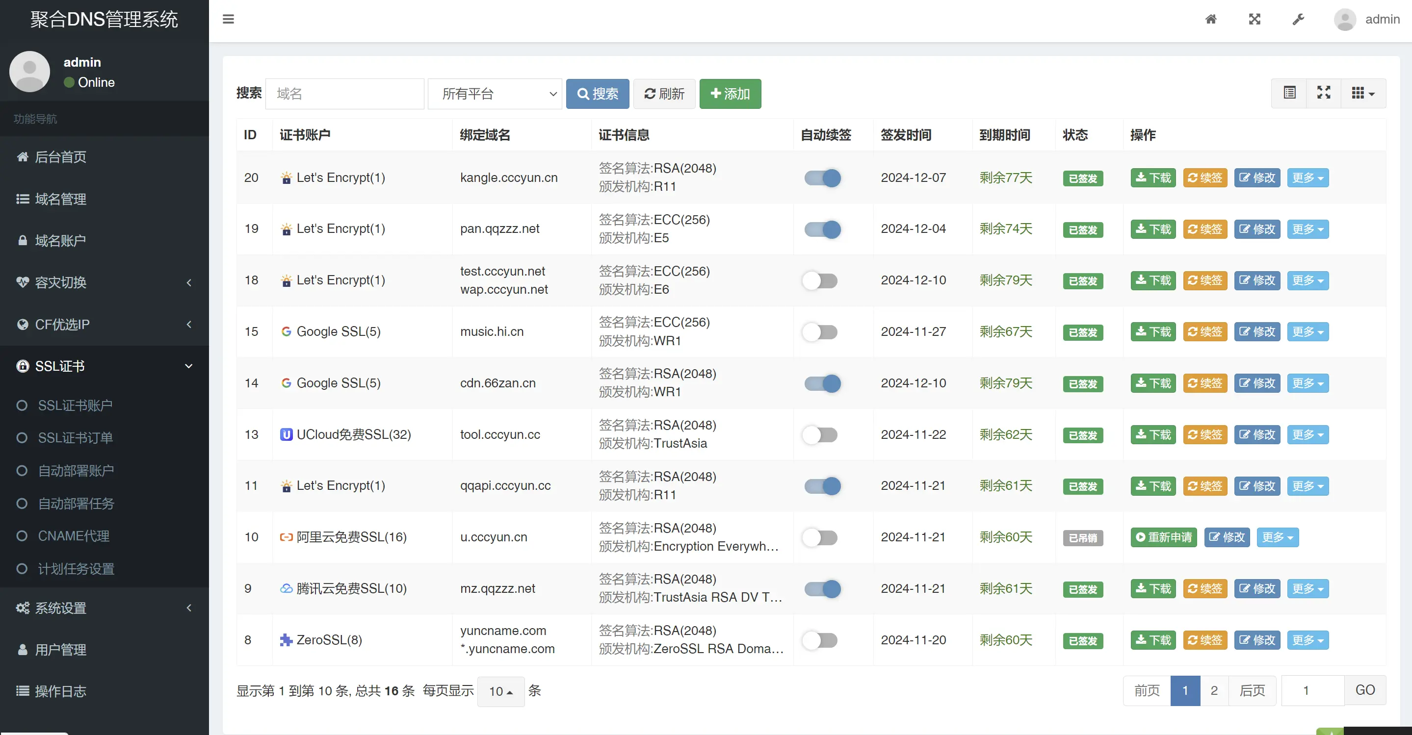 利用彩虹聚合DNS管理系统全自动申请和部署SSL证书 利用彩虹聚合DNS管理系统全自动申请和部署SSL证书